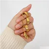 Band Rings Band Rings Croissant Ring 18K Gold Ip Plateding Stainless Steel Statement Engraved Stripes Braided Twisted Rope Signet Chunky Drop Del Dhn0X