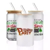 16oz Sublimation Glass Cola Can Mugs Tumbler Beer Jar Soda Beverage Straw Cup with Bamboo Lid And Plastic Straw