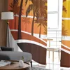 Cortina de pájaros, puesta de sol, árbol de coco, cortinas transparentes para ventana para dormitorio, sala de estar, cortinas modernas de tul para cocina de Hotel