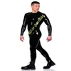 Fashion Catsuit Costumes Sexy PVC Faux Leather Bodysuit long sleeve jumpsuits with back 3-ways zipper to front crotch247e