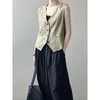 Women's Vests Linen Design V-neck Vest Autumn Trendy Sleeveless Single-Breasted Short Top