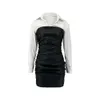 Womens Shirt Dress 2023 Fall New Styles Spliced Leather Skirt Pleated Punk Dress For Women