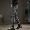 Jeans de jeans Designer de moda Men retro preto elástico cinza slim fit rasgado calça de algodão vintage calça jeans casual HOMBRE