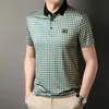 MENS POLOS MLSHP SUMMER PLAID Tryckt Hög elasticitet Polo -skjortor Luxury Short Sleeve Business Casual Golf Man Tshirts Male Tees 230815