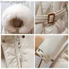 Kvinnor Down Parkas Women's Winter Fur Collar White Duck Down Jacket Kvinnor Medium längd Solid Color Midje Huv Tjockisolering Jacket Fashionabla Z230817