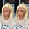 180%density Blonde 613 Short Bob Wig Straight T Part Lace Wigs Human Hair Glueless Brazilian Colored 13x4 Frontal Wig for Women