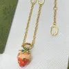 Ladies Classy Necklace 18K Gold Plated Sweet Gemstone Strawberry Pendant Simple Classic Vogue Luxury Party Jewelry