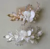 Wedding Hair Jewelry Small Bridal Comb Ceramic Floral Piece Gold Silver Color Leaf Women Headpiece 230815