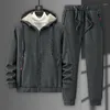 Heren trainingspakken sportpak warme mannen winter sportpak dik winddicht twee stukken thermische hoodies fleece tracksuit gym sportkleding voor mannelijk