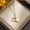 Designer Elegant Four Leaf Clover Diamond Double Pendant Men Women Chain Necklaces Jewelry Accessory High Quality Wedding Gifts