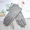 Fem fingrar handskar damer fårskinn pekskärm enkel läder tunna olinerade klassiska fast färg mångsidig rak körning 230816