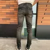 Men's Jeans Street Fashion Men Jeans Retro Washed Black Blue Stretch Skinny Ripped Jeans Men Leather Patched Designer Hip Hop Brand Pants 230815