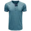 Herren-T-Shirts Sommerqualität kurzärmelig T-Shirts Henley Kragen Solid Color Casual Tops Tasche T-Shirt weiches, bequemes Bottoming-T-Shirt