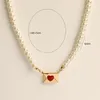 Anhänger Halskette Emaille Rot Herzumschlag Perlenperlen Halskette für Frauen y2k jüdelisch süße kawaii lustige kreative juwelry ästhetik 2000er ästhetik