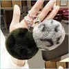 Keychains Lanyards Leopard Love Fluffy Ball Keychain Car Pendant Söt pompom päls Studentväska Key Chain Creative Presents for Women Girl Dho6x