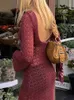 Basic Casual Dresses Beach Dress Women Sexy Bodycon Summer Long Sleeve Backless Party Female Maxi Dresses Ladies Hollow Out Knit Holiday Clothes 230815