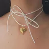 Pendant Necklaces Y2K Double Love Heart Choker Necklace Wax Rope Tie Women Fashion Adjustable Chains Jewelry Goth Punk