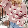女性用セータークリスマスかわいいサンタヘッドパターンニットセーター柔らかく滑らかな美しいライトプルオーバー女性のための