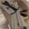 Women'S Two Piece Pants Womens 2Pcs V-Neck Bling Sequins Matching Outfits Women Lady Office Business Uniform Blazer Flared Suit Set Wo Dhx6U