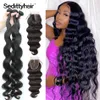 Synthetische pruiken Body Wave 28 30 34 36 40 inch Braziliaans haar Weave 3 4 Bundels met 4x4 kanten sluiting frontale Remy menselijke weefsels 230815