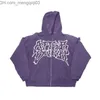 Men's Hoodies Sweatshirts Vintage American Style Letter Printing Laundry Hoodie Purple Zipper Aesthetics Cardigan Hip Hop Sweatshirt Loose Streetwear Z230817