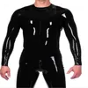 Fashion Catsuit Costumes Sexy PVC Faux Leather Bodysuit long sleeve jumpsuits with back 3-ways zipper to front crotch247e