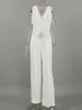 Tweedelige broek voor dames elegante mode witte 2 set v nek knop tanktops met rechte broek pakken eenvoudige casual kantoor dame outfits 2023 230815