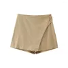 Women's Shorts Girls 2023 Summer Fashion High Waist Irregular Cross Khaki Short Pants Chic Lady Casual Buttons Back Zipper Skirts Femme