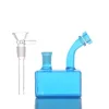 Neuester blau Mini Quadratglas Bong Ölbrenner Dab Rig Bong Shishs Kreativer Bubbler Tabakwasserrohr zum Rauchen 14mm Gelenk