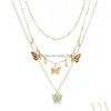 Anhänger Halskette Bohemian niedlicher Schmetterling Halskette für Frauen Gold Farbe Mtilayer Mode weibliche Peal Chocker Schmuck Tropfen Dh96r