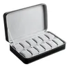 Titta på lådor 12/10/6 Slot Organizer Box Dragkroppsresor Luxury PU Leather Storage Collection Display Holder