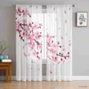 Curtain Spring Cherry Blossom Gradient Tulle Curtains for Living Room Bedroom Decor Chiffon Sheer Kitchen Window Curtain Drapes