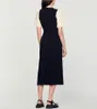 -Sandro Single row round neck hollowed out fishtail dress knitted waist long dress for women