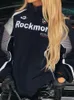 Kvinnors jackor cuteandpsycho mode chic moto cyklist racing jackor brev tryck avslappnad streetwear blixtlås rockar streetwear y2k punk outwears 230815