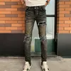 Men's Jeans Street Fashion Men Jeans Retro Washed Black Blue Stretch Skinny Ripped Jeans Men Leather Patched Designer Hip Hop Brand Pants 230815