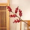 Decorative Flowers 5-pronged Wealth Red Fruit Winter Green Imitation Flower Artificial Home Decoration MW61211