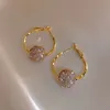 Hoop Huggie 14K Real Gold Plating Korea Selling Fashion Jewelry Round Zircon Beads Swivel Earrings Luxury Women's Prom Party Accessories 230816