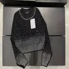 23 FW Женщины -свитера вязаны дизайнерские топы Toe с хрустальными бусинами высокий роскошный бренд девушки для девушек с топ экипаж с длинными рукавами рубашки эластичность Viscose Outwear