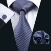 Blue Silk Tie for Men Pocket Square Cufflinks Set Check Pattern Mens Jacquard Woven Business Formal Necktie 8 5cm Width Casual Set2437