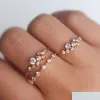 With Side Stones Cluster Ring 14K Gold Plated Brilliant Mtistone Diamond Chic Wedding Drop Delivery Jewelry Dhgfl