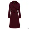 Kamek damski płaszcze wino czerwony wiatrówek 2023 Spring Autumn Środkowa długość mała płaszcz Slim Drape British British British