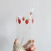 와인 안경 귀여운 딸기 유리 컵 짚 300ml 10oz 두께 텀블러 딸기 딸기 인쇄 BBF 1 PC에 대한 내열 선물