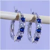 Hoop Huggie Fashion Womens 925 Sterling Sier Circle Earring Luxury Sapphire Emerald Gemstone Earrings Jewelry Gifts E11024 Drop Del Dhxug