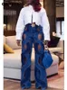 Women s Jeans CM YAYA Women Streetwear Cutout Hollow Out Criss Cross Straight Flare Denim Pants 2023 INS Fashion Wide Leg Trousers 230815