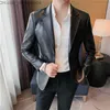 Men's Down Down Parkas Autumn e Winter Men's Leather Jacket Fashion Ultrathin Color Solid Lapeel Leather Casual's Business Casual PU Jacket Z230816