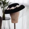 Headpieces cc sammet hattar kvinnor tillbehör engagemang hår prydnader brud huvudbonader bröllop huvudbonad svart färg mössor med slöjor m005