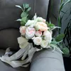 結婚式の花nzukヴィンテージピンクチャンパイン人工ブライダルブーケシルクローズブライドフラワーコレクションQuinceanera