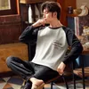 Men's Sleepwear 2 Pieces/Set Long-sleeved Sleep Tops Pants Pajamas Sets Cotton Spring Korean Cartoon Man Home Service Casual Suit