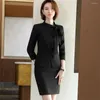 Two Piece Dress Women Formal Two-piece Suits 2023 In Red Bule Black Long Sleeve Slim Blazer Skirt Suit Office Lady Business Dresses Sets