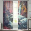 Gordijn Waterfall Maple Leaf Forest Autumn Sheer Window Curtains for Slaapkamer Drapes Home Tule Curtains for Living Room Chiffon Curtains R230816